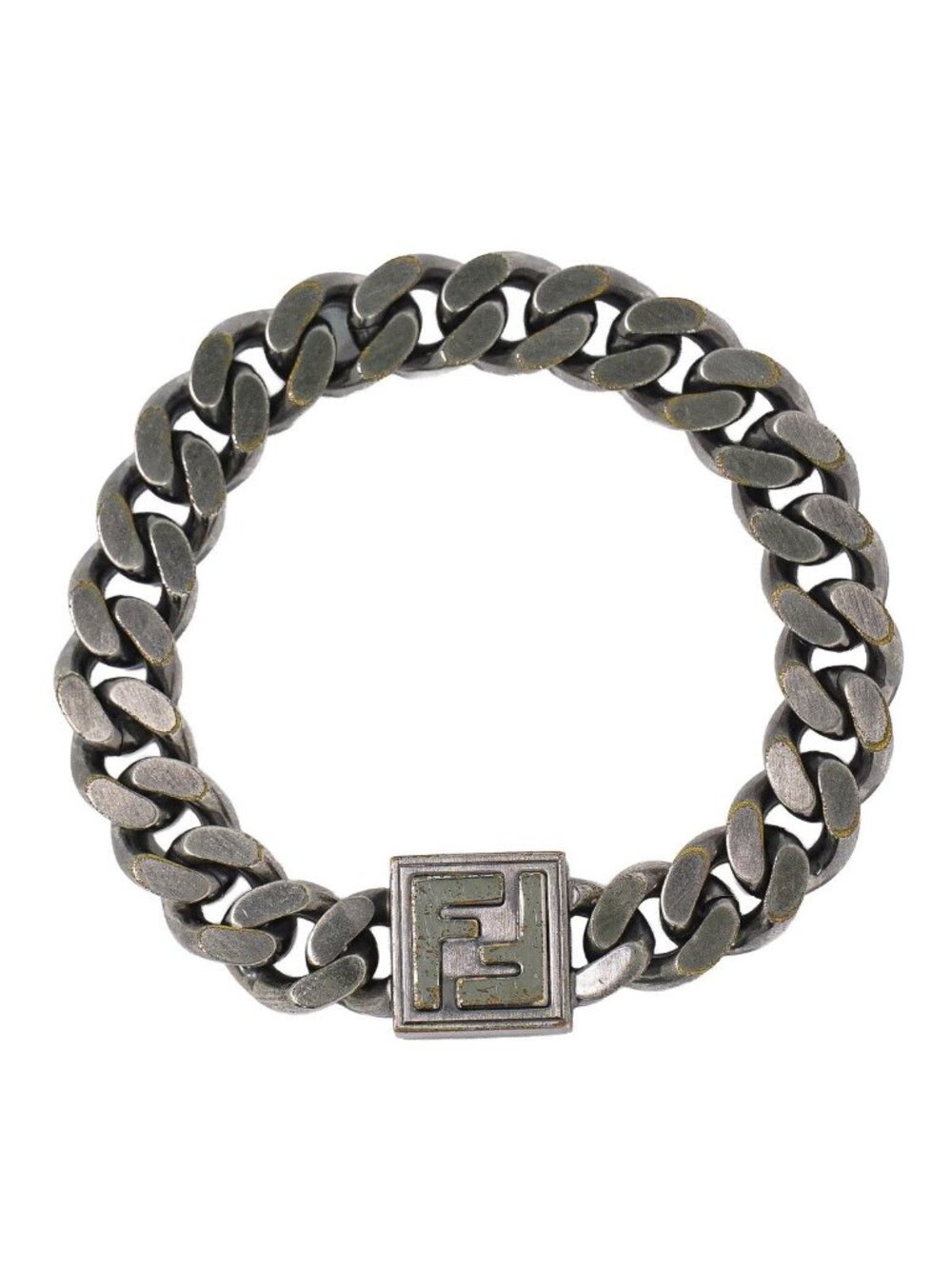 Fendi FF Logo Chain Bracelet Bangle Metal Silver
